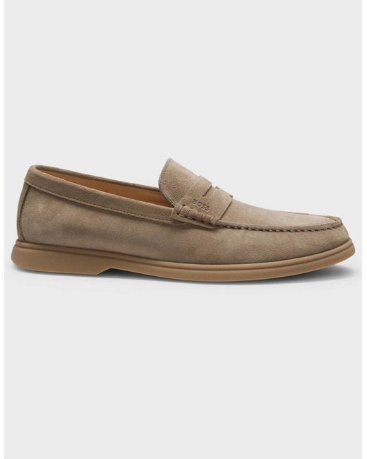 Boss Natural Boss Sienne Suede Loafers With Logo Penny Trim for men