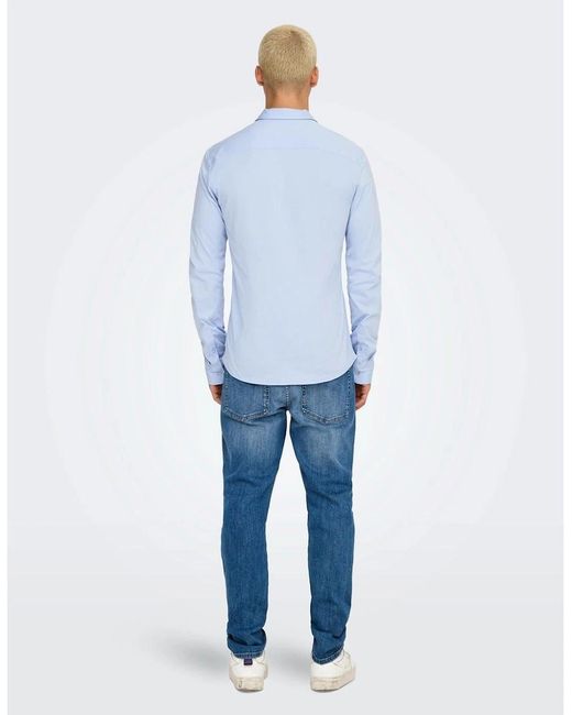 ONLY Blue Regular Fit Long Sleeve Shirt for men