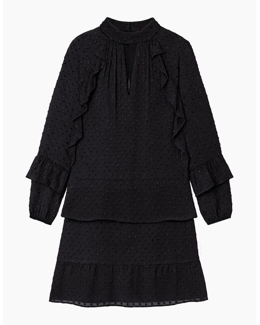 Ro&zo Black Dobby Ruffle Short Dress