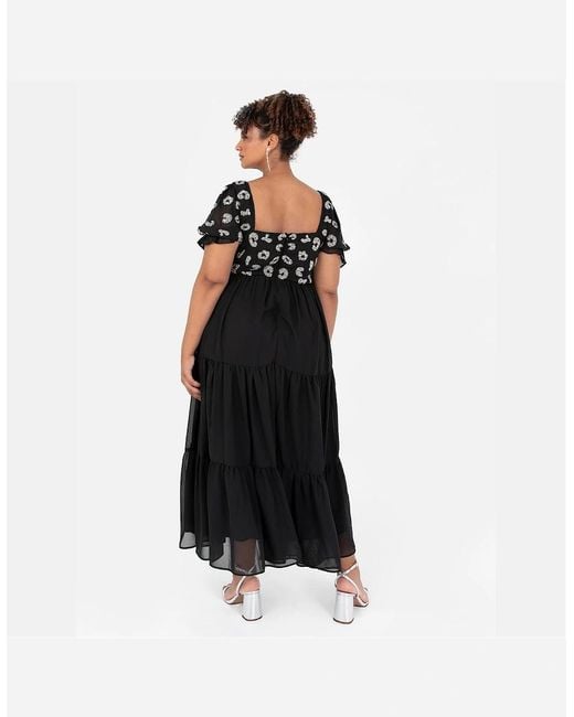 Lovedrobe Black Square Neck Short Sleeve Tiered Dress