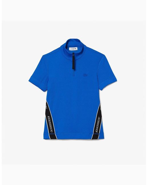 Lacoste Blue Ribbed Collar Zip Neck Short Sleeve Polo Shirt