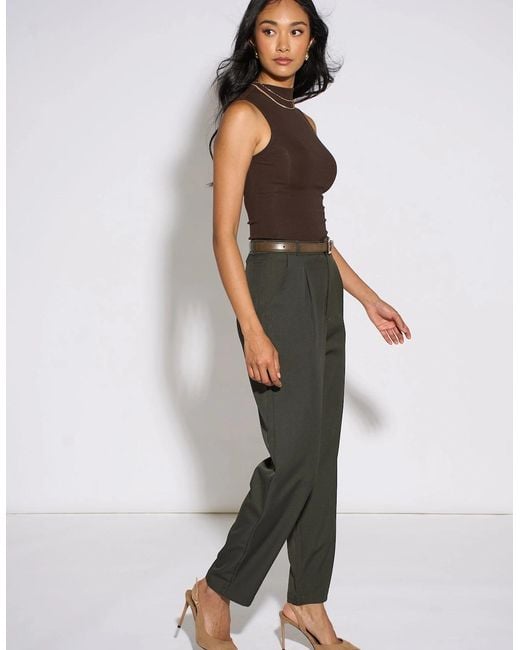 Gini London Black Dark Tapered Belted Trouser