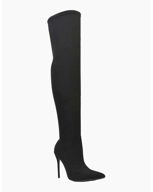 XY London Black Ladies Piper Zip High Heel Thigh-High Boots