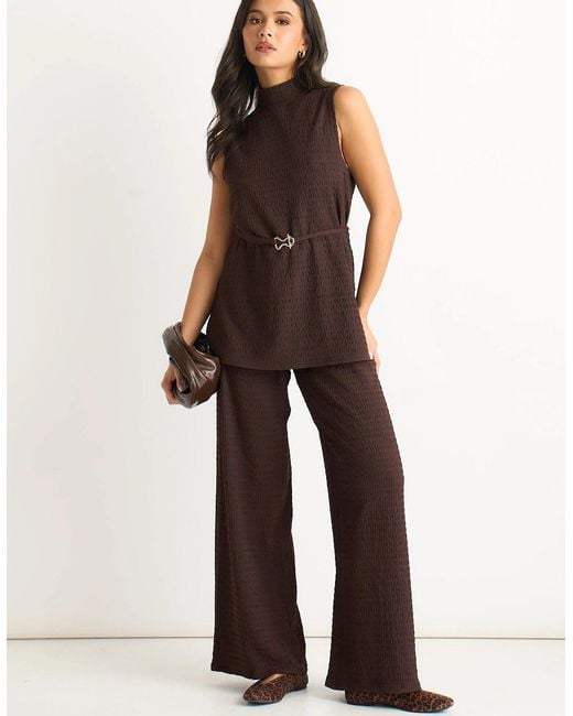 Gini London Brown Chocolate Textured Belted Sleeveless Jersey Tabard Top