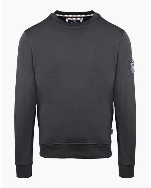 Aquascutum Gray Crew Neck Ribbed Collar Long Sleeve Sweatshirt for men