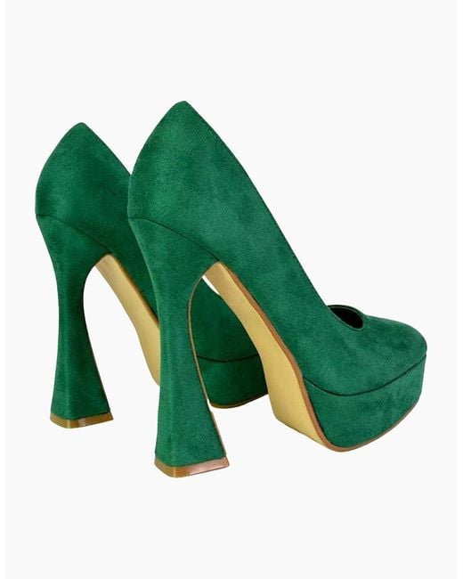 XY London Green Ladies Karlie Curved Flared High Stiletto Heel Court Shoes