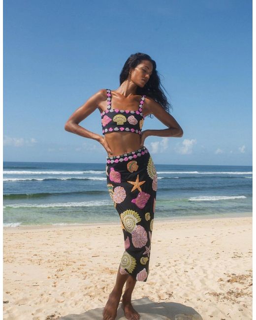 Oceanus White New York Hand-Embroidered Skirt Multi Colour