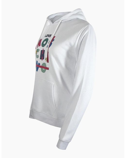 Moschino White Jumble Logo Hoodie for men