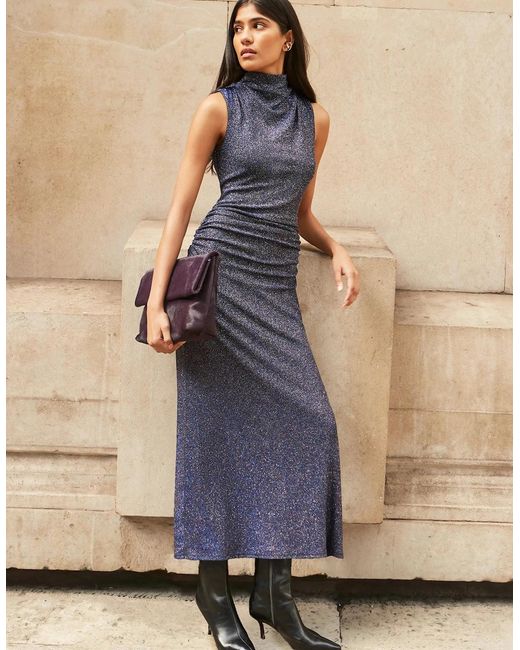 Ro&zo Blue Petite Robyn Sparkle Cowl Neck Dress