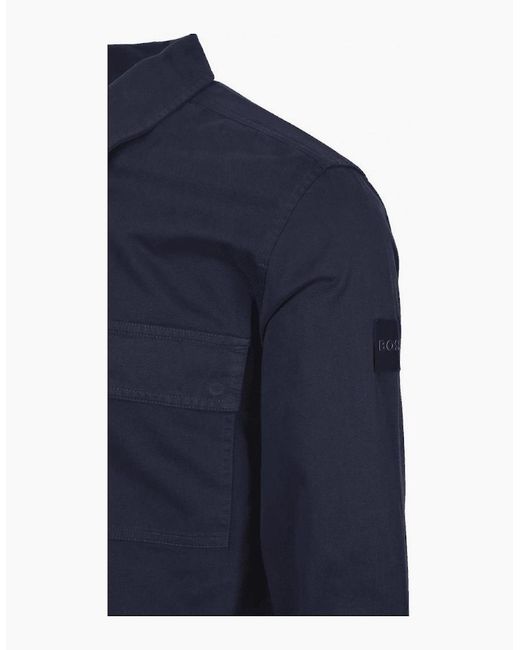 Boss Blue Lorum Cotton Zip Up Deep Overshirt for men