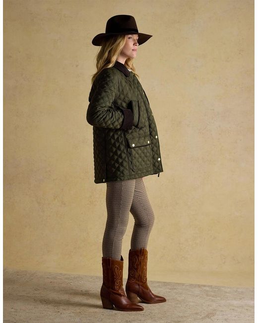 Joules Green Beatrix Showerproof Quilted Coat Khaki