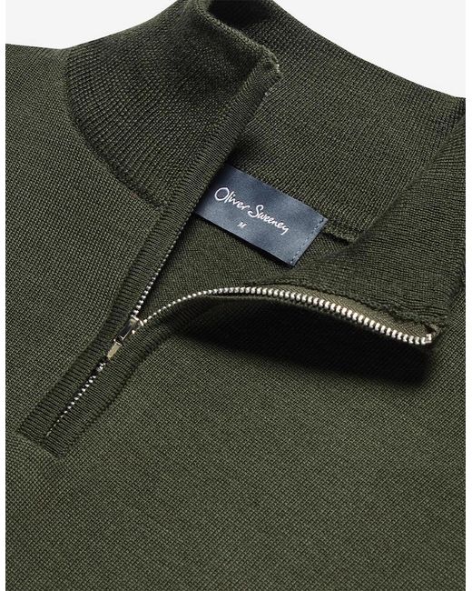 Oliver Sweeney Green Merino Wool Quarter Zip Jumper for men