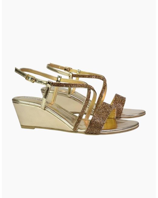 XY London Metallic Ladies Ocean Diamante Wedge Sandals