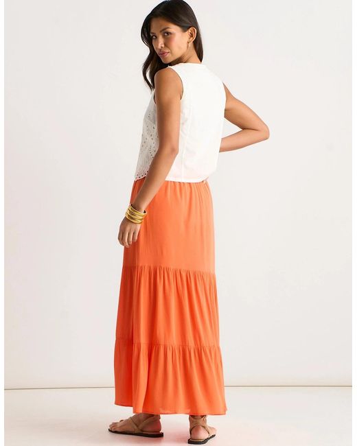 Gini London Orange Viscose Tiered Skater Maxi Skirt