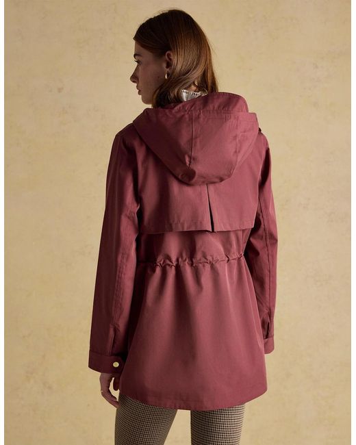 Joules Red Portwell Waterproof Hoodie Raincoat With Adjustable Waist Oxblood