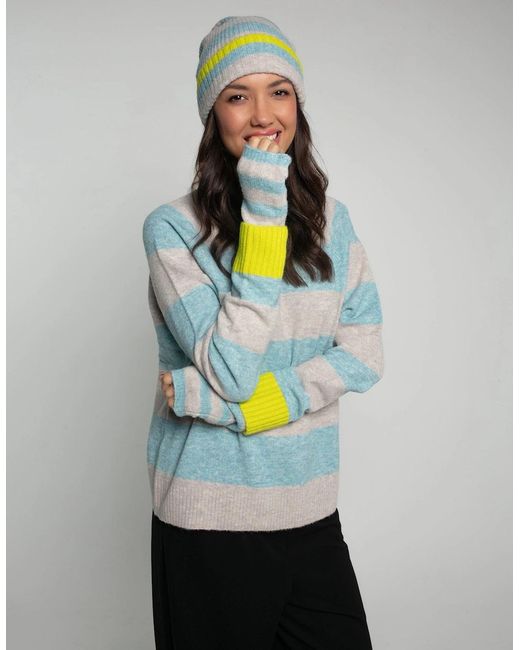 Nooki Design Blue Farah Knitted Stripe Beanie-Duck Egg
