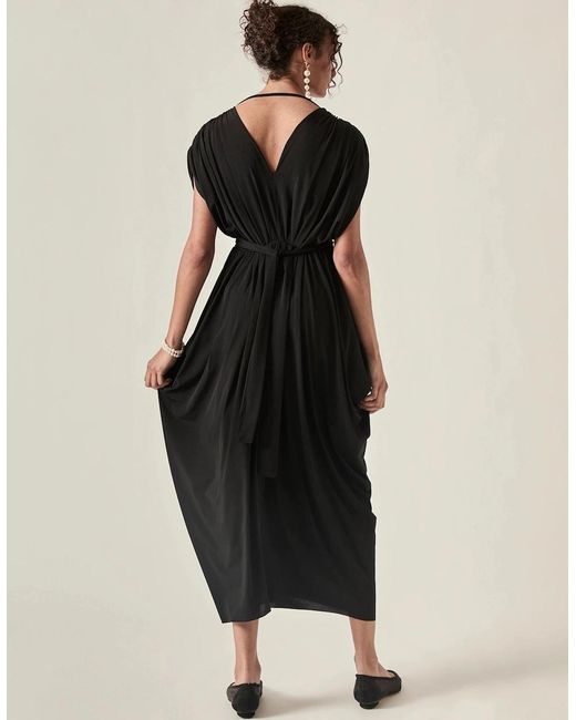 James Lakeland Black Draped Open-Back Midi Dress –