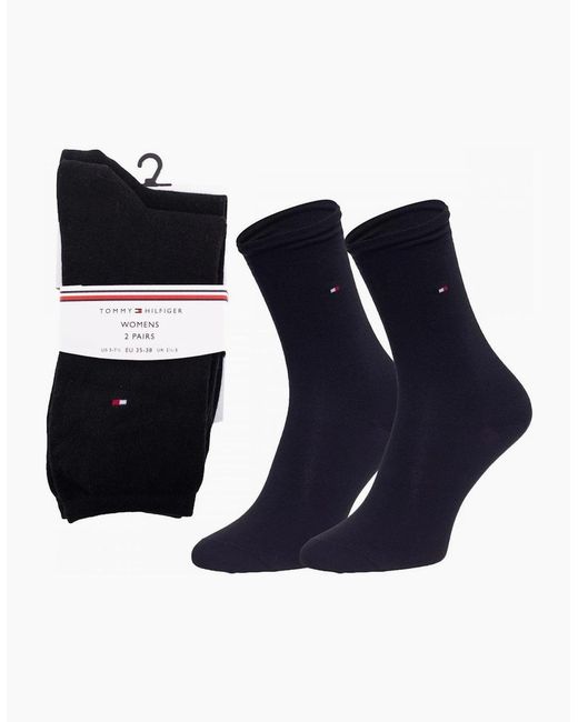 Tommy Hilfiger Black 2-Pack Classic Embroidered Logo Socks