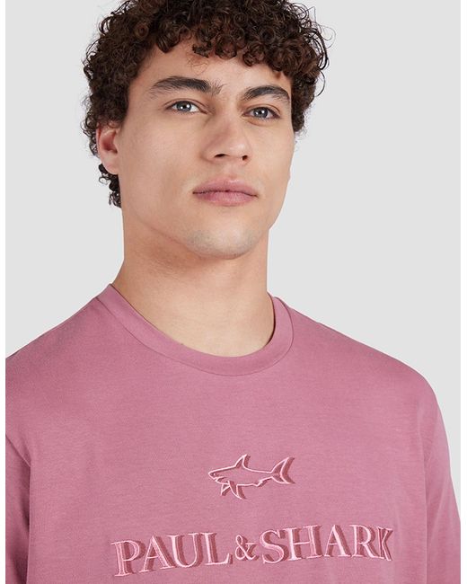 Paul & Shark Pink Cotton Jersey T-Shirt With Logo Embroidery for men