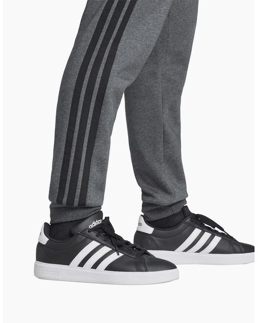 Adidas Gray Fleece Tapered Cuff 3 Stripes Joggers for men