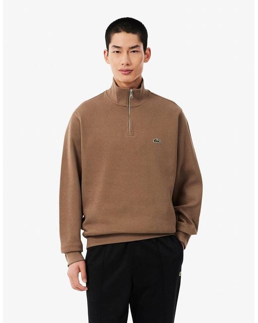 Lacoste Natural Zippered Stand-Up Collar Cotton Sweatshirt for men