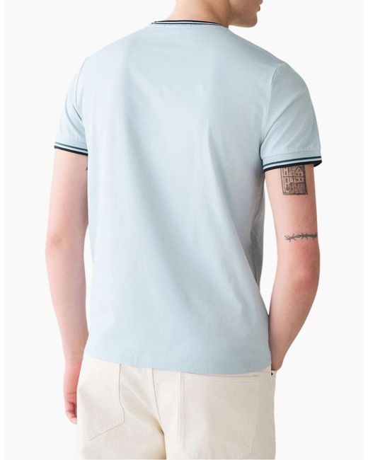 Fred Perry Blue Twin Tipped T Shirt Crew Neck Short Sleeve Summer Tee for men