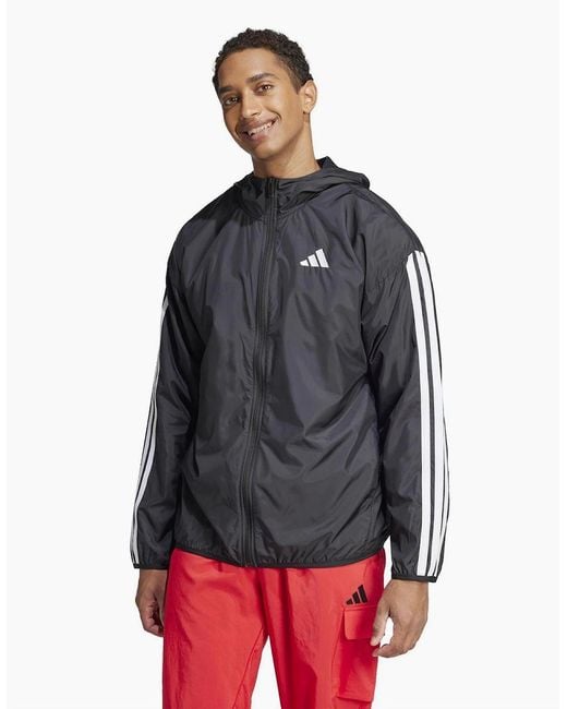 Adidas Black Essentials 3 Stripes Windbreaker for men