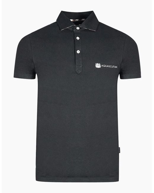 Aquascutum Black Aldis Crest Block Logo Polo Shirt for men
