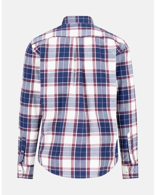 Fynch-Hatton Blue Twill Check Button Down Shirt Deep Merlot for men