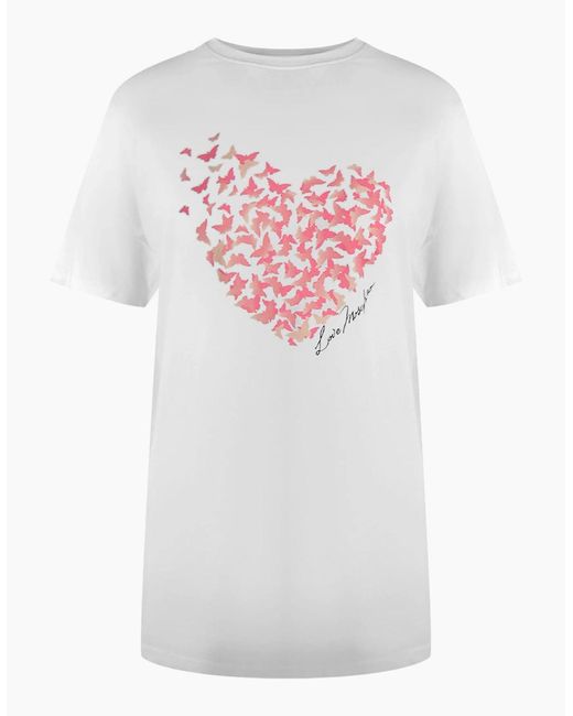 Love Moschino White Flutter Heart Design T-Shirt