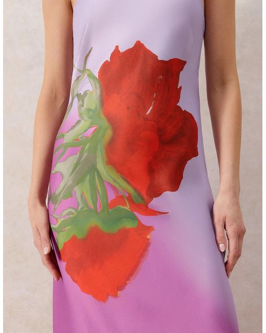 Ro&zo Pink Margot Rose Print Halter Neck Dress