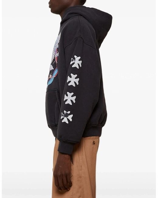 Rhude Blue Relaxed-Fit Graphic Hooded Sweatshirt for men