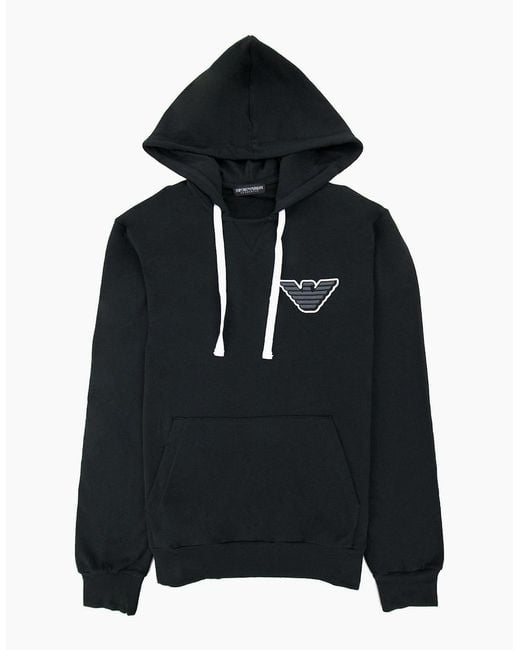 Emporio Armani Black Eagle Logo Hooded Sweater for men