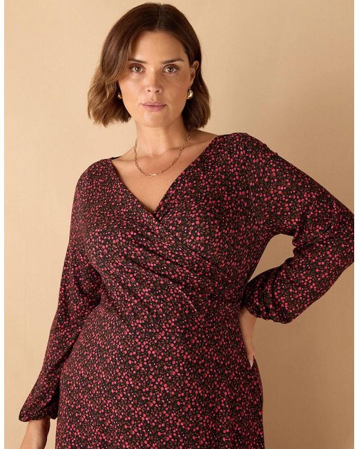 Live Unlimited London Purple Ditsy Floral Jersey Wrap Dress