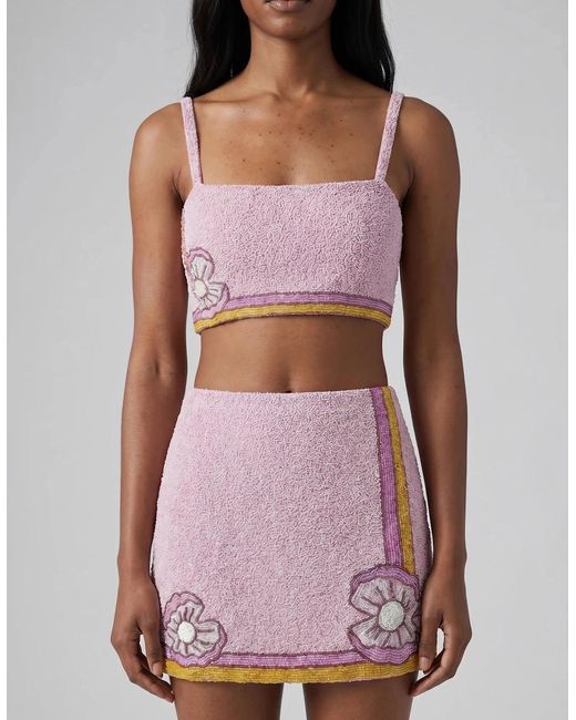 Oceanus Brown Monty Co-Ord Hand Embroidered Bead Skirt
