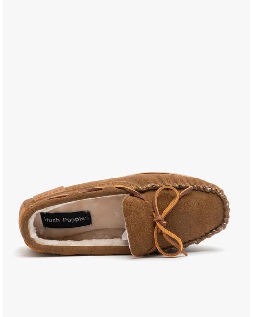 Hush Puppies Brown Allie Suede Moccasin Slippers Tan