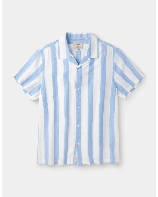 aubi Blue Abbey Cuban Collar Short Sleeved Shirt for men