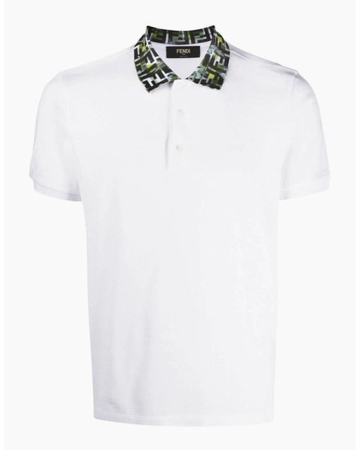 Fendi White Ff Collar Polo Shirt for men