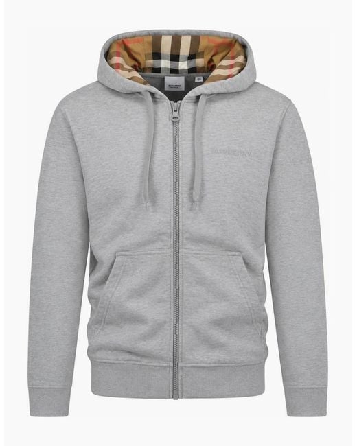 Burberry Gray Hove Check Hoodie for men