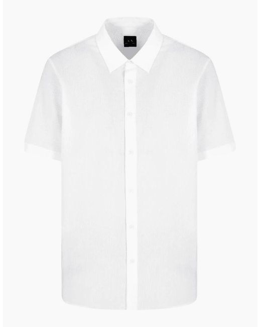 ARMANI EXCHANGE White Seersucker Textured Short Sleeve Shirt for men