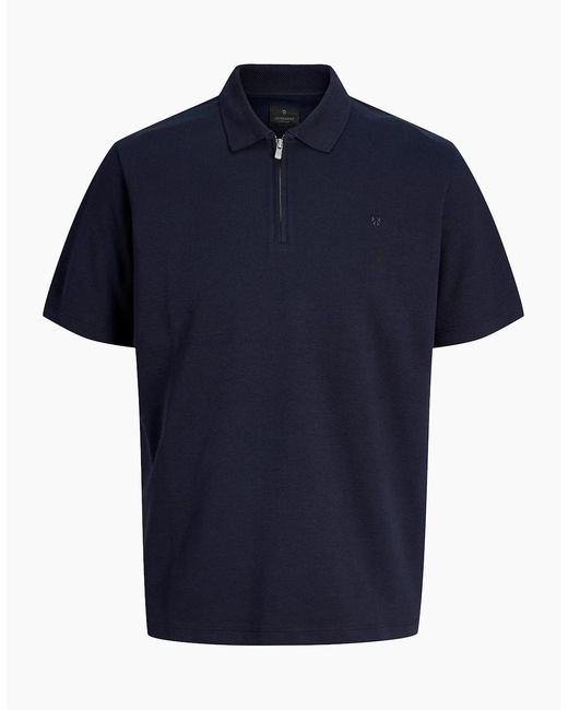 Jack & Jones Blue Jprblaethan Short Sleeve Zip Polo Night Sky for men