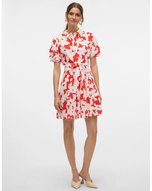 Vero Moda Red Dicthe 2/4 Short Volume Dress Fiery Loa