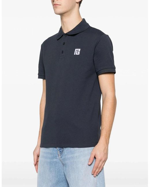 Balmain Blue Embroidered Ps Piquet Polo for men