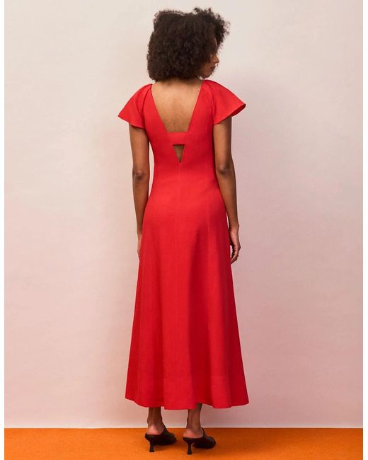 Ro&zo Red Flutter Sleeve Dress With Linen