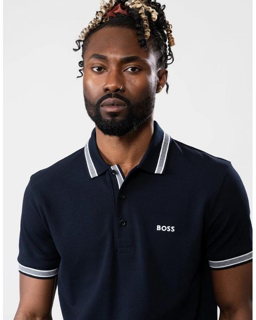 Boss Blue Boss Paddy Cotton-Piqué Polo Shirt With Contrast Logo for men