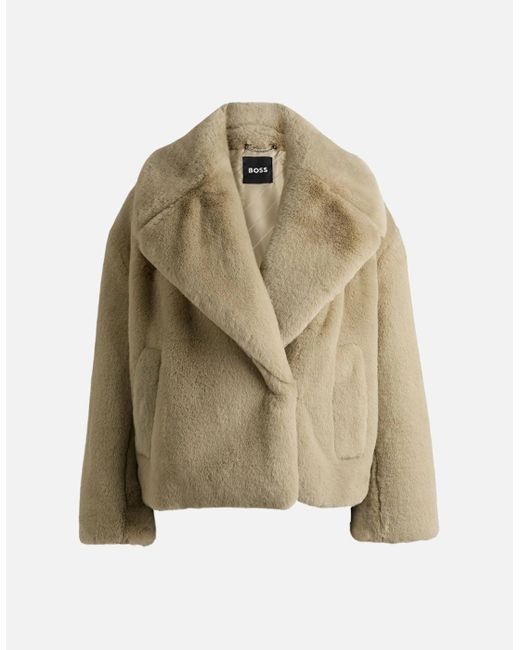 Boss Natural Curmeta Teddy Fabric Cropped Coat