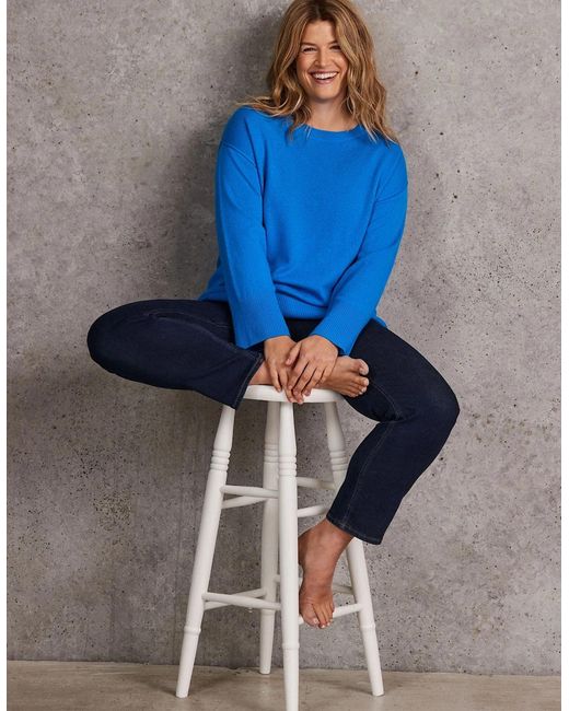 Live Unlimited London Blue Seam Detail Round Neck Jumper With Cashmere