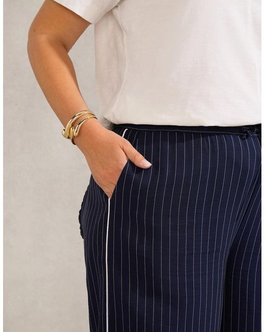 Live Unlimited London Blue Petite Pinstripe Wide Leg Trouser