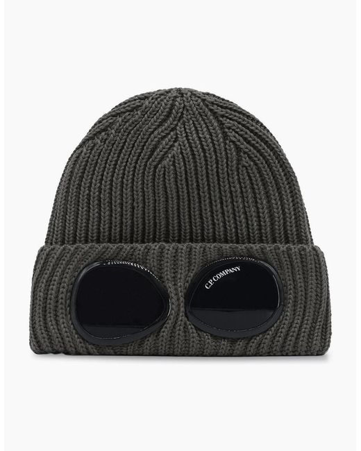 C P Company Black Merino Wool Goggle Hat Walnut for men
