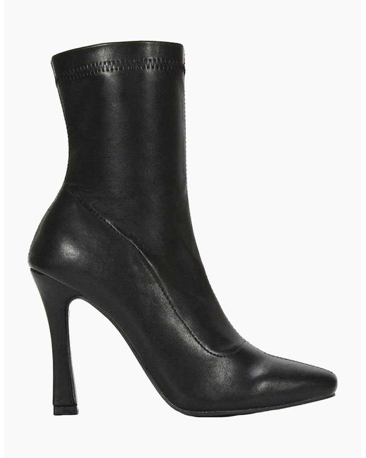 XY London Black Ladies Paula Stretch Sock Stiletto Heel Ankle Boots